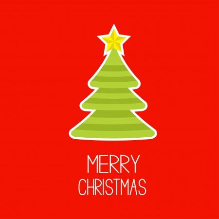 Striped Christmas tree. Merry Christmas card. Vector illustration.のイラスト素材