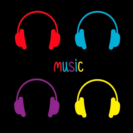 Set of headphones and colorful word Music. Card.  Vector illustration.のイラスト素材
