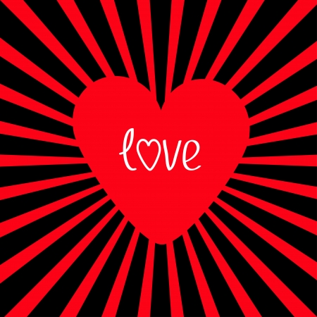 Red heart with sunburst. Love card. Vector illustration.のイラスト素材