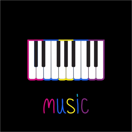 Piano Keys with colorful stroke  and word Music. Card. Vector illustrationのイラスト素材