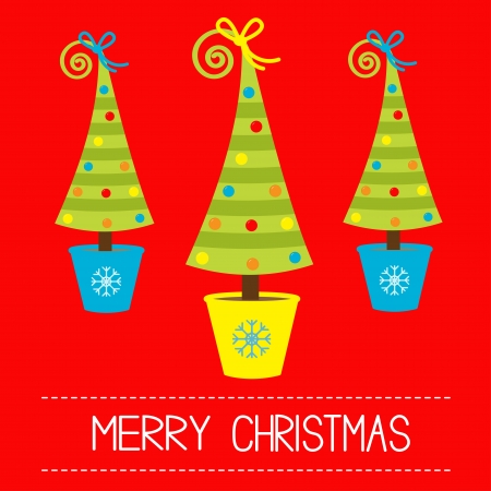 Three  Christmas tree in pot illustration. のイラスト素材