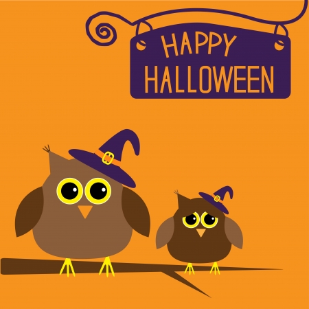 Happy Halloween card with owls illustrationのイラスト素材
