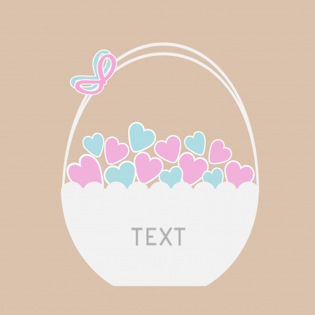 Basket full of blue and pink hearts  illustration  Cardのイラスト素材