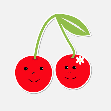 Cartoon cherries with happy faces  Card  のイラスト素材