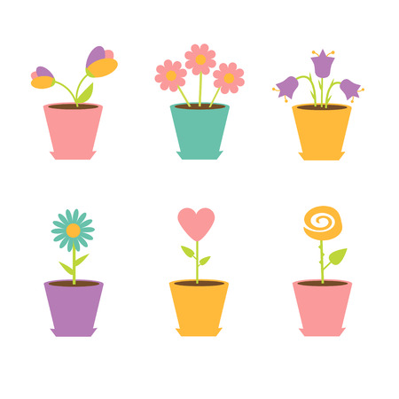 Set of flowers in pots  illustrationのイラスト素材