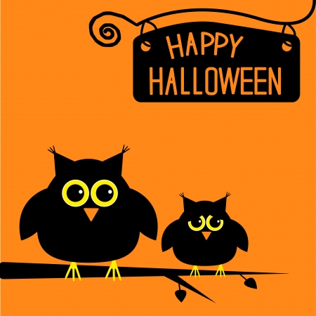 Happy Halloween  cute owls card illustrationのイラスト素材