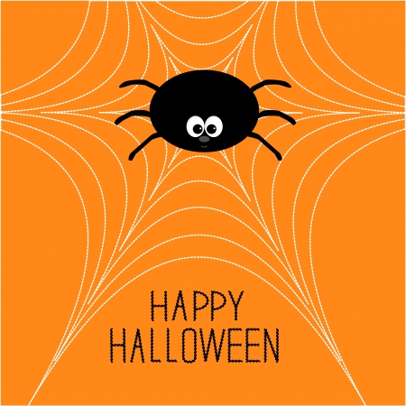 Cute cartoon spider on the web Halloween card illustrationのイラスト素材