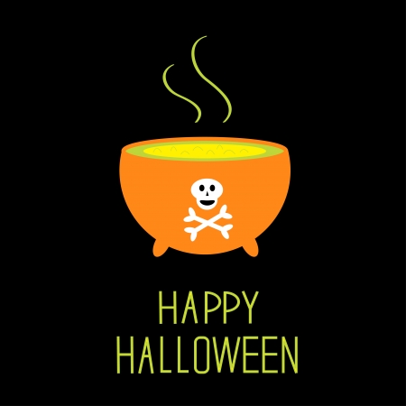 Cauldron with green potion Happy Halloween card illustrationのイラスト素材