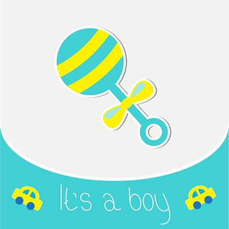 Blue rattle Baby boy shower card illustrationのイラスト素材