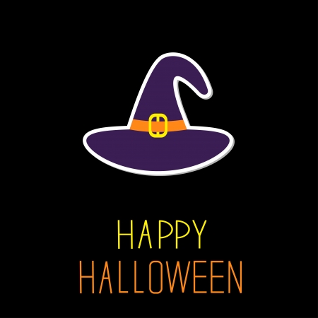 Violet witch hat Happy Halloween card illustration.のイラスト素材