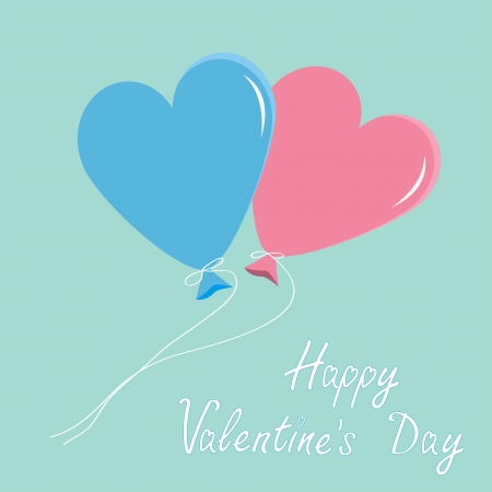Blue and pink balloons in shape of heart. Happy Valentines Day card. Vector illustration.のイラスト素材