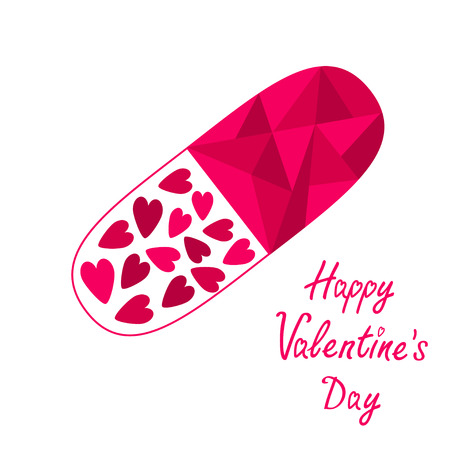 Medical pill with hearts inside. Happy Valentines Day card. Vector illustration.のイラスト素材
