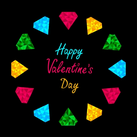 Colorful diamonds in shape of circle. Happy Valentines Day card.  Vector illustrationのイラスト素材