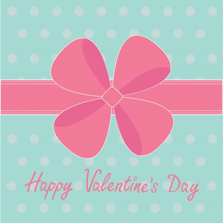 Big pink gift bow and ribbon. Happy Valentines Day card. Vector illustration.のイラスト素材