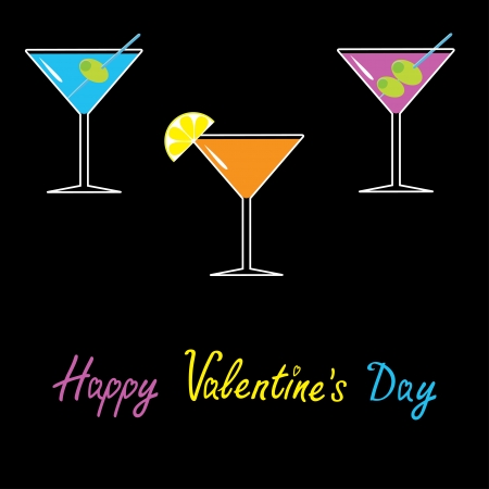 Martini set on black background. Happy Valentines Day card.Vector illustrationのイラスト素材