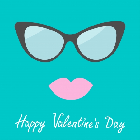 Women's glasses and lips. Flat design. Happy Valentines Day card. Vector illustration.のイラスト素材