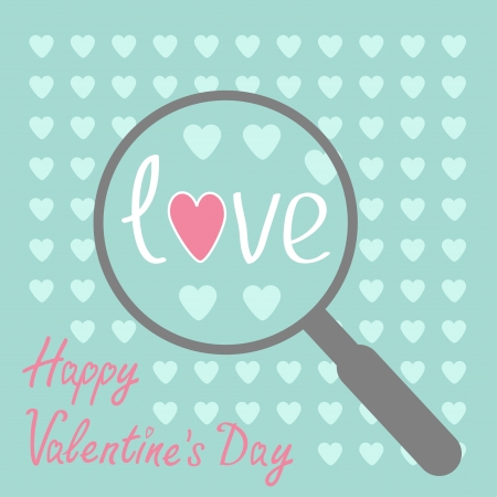 Magnifier and hearts. Zoom. Happy Valentines Day card. Vector illustration.のイラスト素材