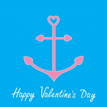 Pink anchor with shapes of heart. Happy Valentines Day card.  Vector illustration.のイラスト素材