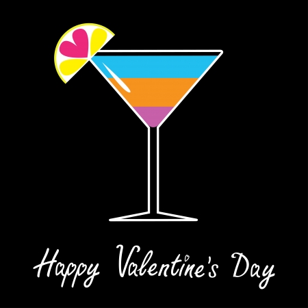 Colorful cocktail in martini glass. Party. Happy Valentines day card. Vector illustration.のイラスト素材