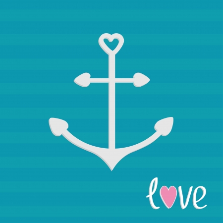 Anchor with shapes of heart. Striped background. Love card. Vector illustration.のイラスト素材