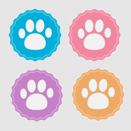 Set of four labels with paw print. Card. Vector illustration.のイラスト素材