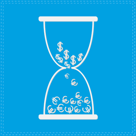 White hourglass with dollar and euro money signs. Blue background. Card. のイラスト素材
