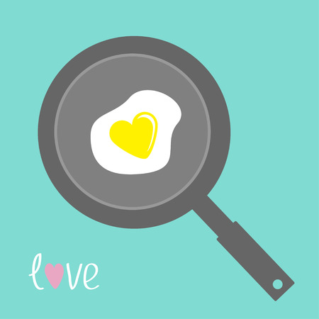 Egg in shape of heart on the frying pan. Flat design style. Vector illustration.のイラスト素材