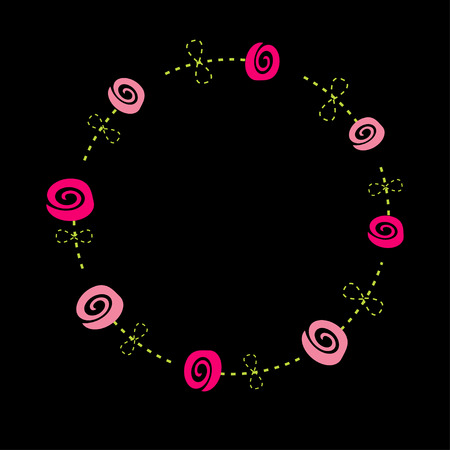 Roses  with dash line stalks. Flower frame. Vector illustration.のイラスト素材