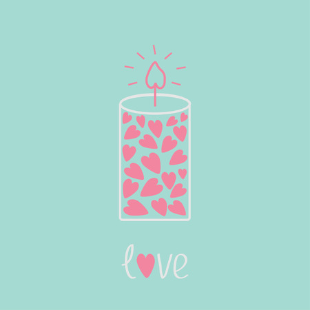 Love candle with hearts. Pink and blue.  Love card. Vector illustration. のイラスト素材