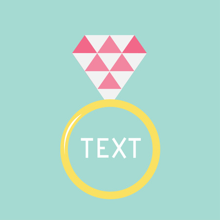 Wedding  gold ring with pink diamond. Flat design. Card. Vector illustration. のイラスト素材