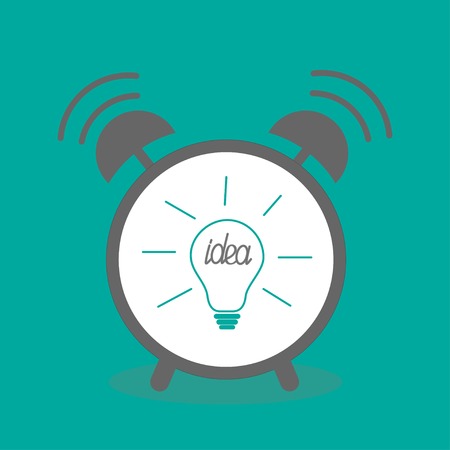 Alarm clock with idea light bulb icon. Flat design. Vector illustration.のイラスト素材