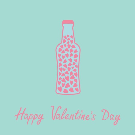 Beer bottle with hearts inside. Blue and pink. Love card. Vector illustration.のイラスト素材