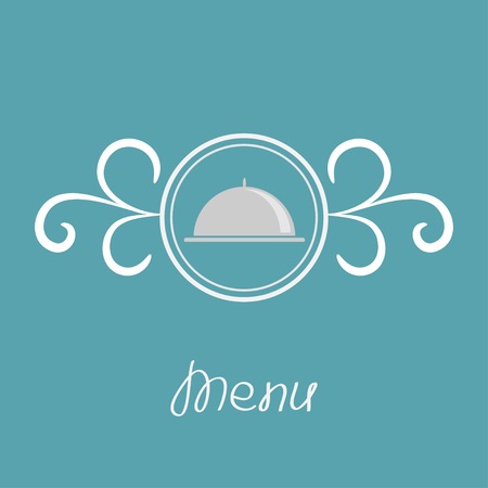 Silver platter cloche and round frame with calligraphic design elementのイラスト素材