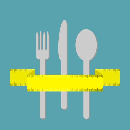 Fork knife and spoon with measuring tape ribbonのイラスト素材