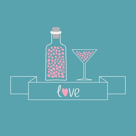 Martini glass and bottle with hearts insideのイラスト素材