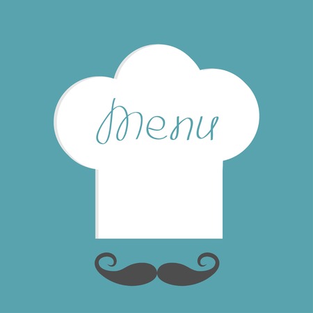 Big chef hat with word Menu inside and mustache. Flat design style. のイラスト素材