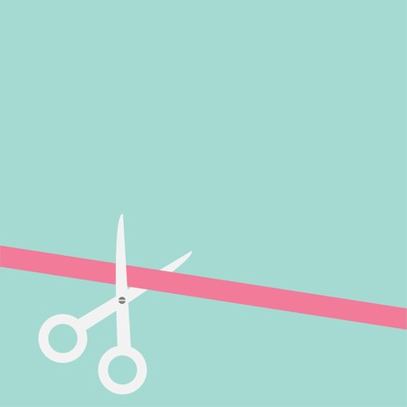 Scissors cut straight ribbon on the left. Flat design style. Vector illustrationのイラスト素材