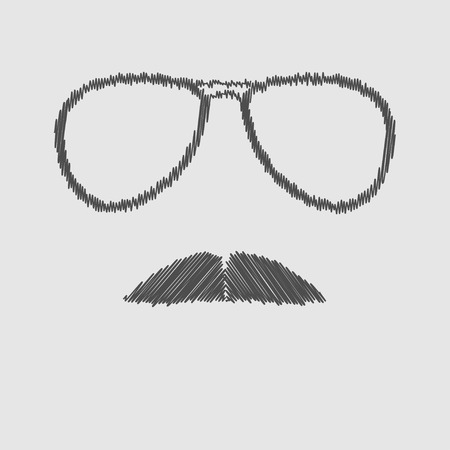 Men's glasses and mustache. Scribble effect. Vector illustrationのイラスト素材
