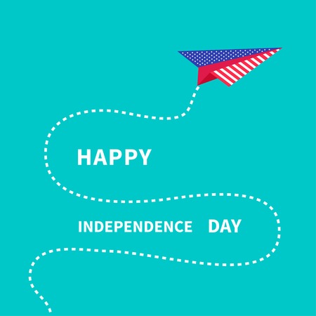Paper plane with dash line. Happy independence day United states of America. 4th of July. Vector illustrationのイラスト素材