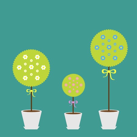 Tree set with flowers in the pot. Flat design. Flat design. Vector illustrationのイラスト素材