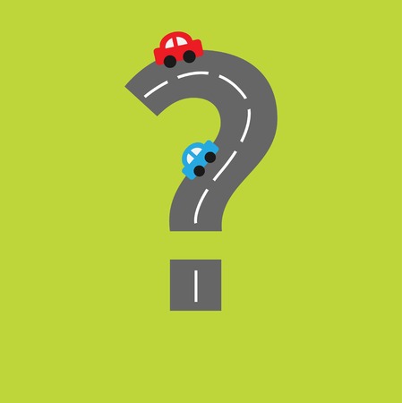 Background with road in shape of question mark and cartoon cars. Vector illustrationのイラスト素材