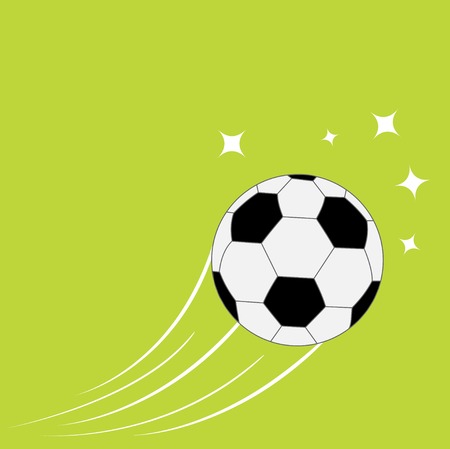 Flying football soccer ball with motion trails and stars. Green background. Flat design style.  Vector illustrationのイラスト素材