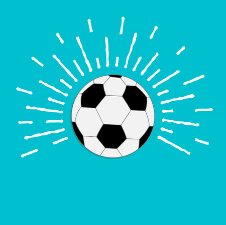 Football soccer ball with ray of light sunlight effect. Flat design style. Vector illustrationのイラスト素材