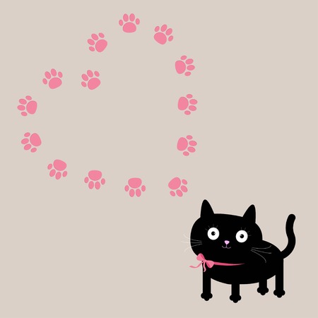 Cat and paw print heart frame template. Flat design. Vector illustrationのイラスト素材
