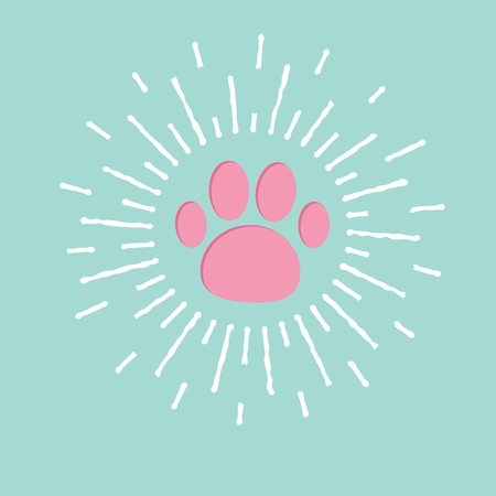 Paw print with shining effect ray of light. Blue and pink. Flat design. Vector illustrationのイラスト素材