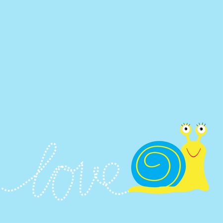Snail  insect. Dash word Love. Card Flat design. Vector illustrationのイラスト素材