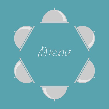 Silver platter cloche round frame. Flat design. Menu cover. Vector illustrationのイラスト素材
