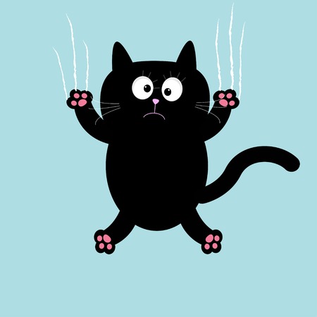 Cartoon black cat claw scratch glass background. Vector illustrationのイラスト素材