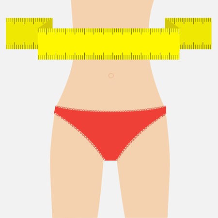 Woman figure waist red underwear.  Measuring tape. Flat design. Vector illustrationのイラスト素材