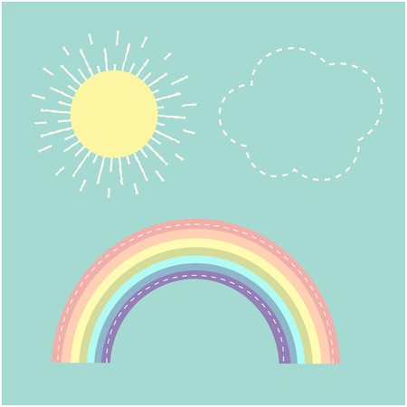 Rainbow, sun, cloud   Dash line  Love card  Flat design  Vector illustrationのイラスト素材